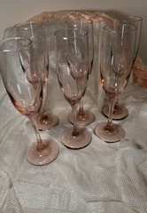 Vintage (6) Libbey Premiere Pink Long-Stem Champagne Flutes 1980s