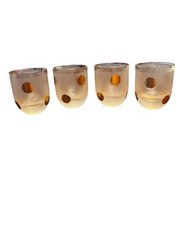 Vintage MCM Bohemian Czech Frosted Gold Polka Dot Juice Glasses Set Of 4 Barware