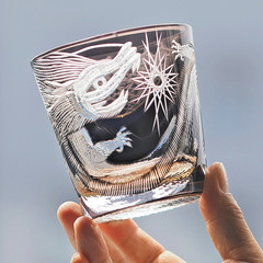 Whiskey Glass Hand Cut Crystal Tumbler Edo Kiriko Chinese Dragon Loong 11oz