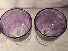 Vintage Purple Glass Thumbprint Goblet Glasses Set Of 3
