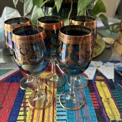Murano Prezioni Italian Wine Glasses Blue-Set Of 5-8oz