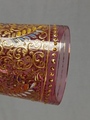 Moser Harrach Bohemian Enameled Leaves & Scrollwork Cranberry Juice Glass C