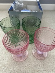 Lot of 4 Villeroy & Boch Boston Green & Pink Water Goblet Glasses 5 5/8″ 14oz