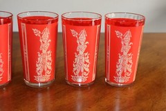 5x Vintage Culver Red Gold Siam Thai Goddess Tumbler Highball Drinking Glass MCM