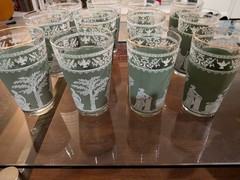 Lot Vintage Jeannette Hellenic Green Glasses Wedgwood Jasperware Style 6 sm 6 lg