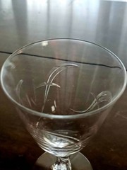 Tiffin Franciscan Lark Water Goblet Glass etched Crystal Barware MCM sculpted st