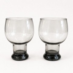 Vintage Smoke Gray Unmarked Libbey/Federal Style Pedestal Goblets 5.5” Set Of 2