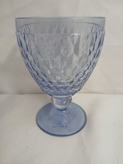 4 Vintage Villeroy & Boch Boston Blue Glass Footed Embossed Water Goblets NEW