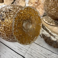Set Of 6 Vintage Amber Crackle Glass Goblets With Pedestal Base Elegant Decorati
