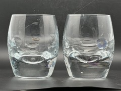 Vintage BLOCK Thumb Dots Crystal Low Ball Glasses Set Of 2 Circles Heavy
