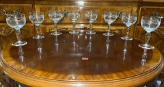VTG 24 Crystal Glass Set Etched Berry Leaf Wine Goblet Champagne Sherry Portugal