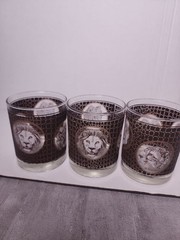 Libbey African Safari Animals Textured Rocks Glasses Signed: M Dia 3.5″ Set of 3
