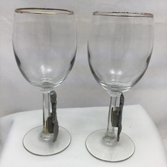 Fort Pewter Male Female Golfers Wine Water Glass Golf Gift Vintage Set of 2 7″