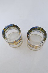 Vintage MCM Modern Culver Empress Blue Green Gold Old Fashioned Glasses Pair