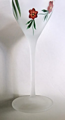 Vintage Hand Painted Frosted Floral Design Glass Goblet , 9.25″ Height, Set of 4