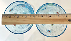 Artland Turquoise Blue Melifiore 14 Oz Set Of 2 Hand Blown Glasses 7.5” Tall