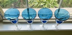 4-piece Set Artland Iris Slate Blue 8” Hand Blown Bubble Glass Goblets EXCLNT