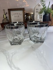 Set Of 4 Hazel-Atlas Gothic Old Fashioned Glasses with Platinum Rim