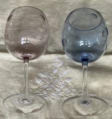 SET OF 2 WATERFORD Marquis CRYSTAL POLKA DOT PINK & BLUE BALLOON WINE GLASSES