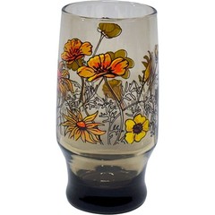 Vintage 1970s Smoky Glass Floral Daisy Marigold Tumblers Set of 4 12oz