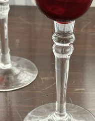 Lot Of 3 Ruby Red Swirl Stemmed Wine Glasses Water Clear Stems Three Hands Corp