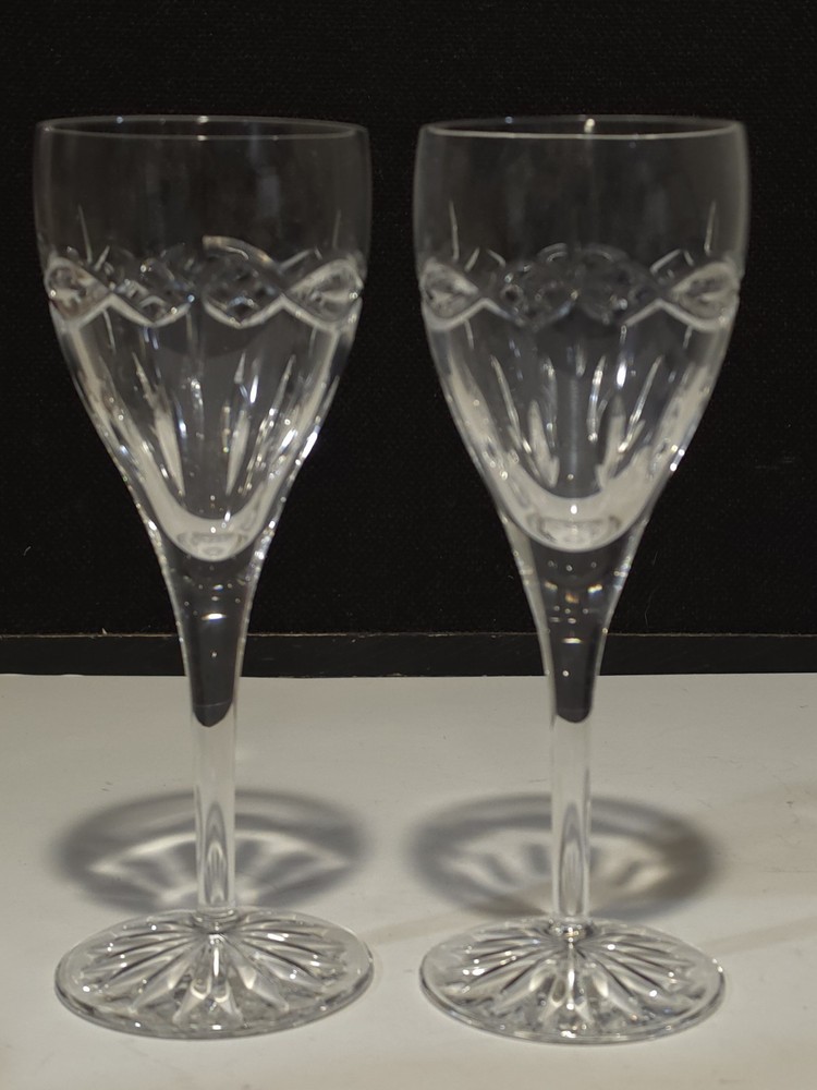 SET OF 2- Waterford Crystal DOLMEN 8 3/4″ WATER WINE GLASSES Celtic Gothic