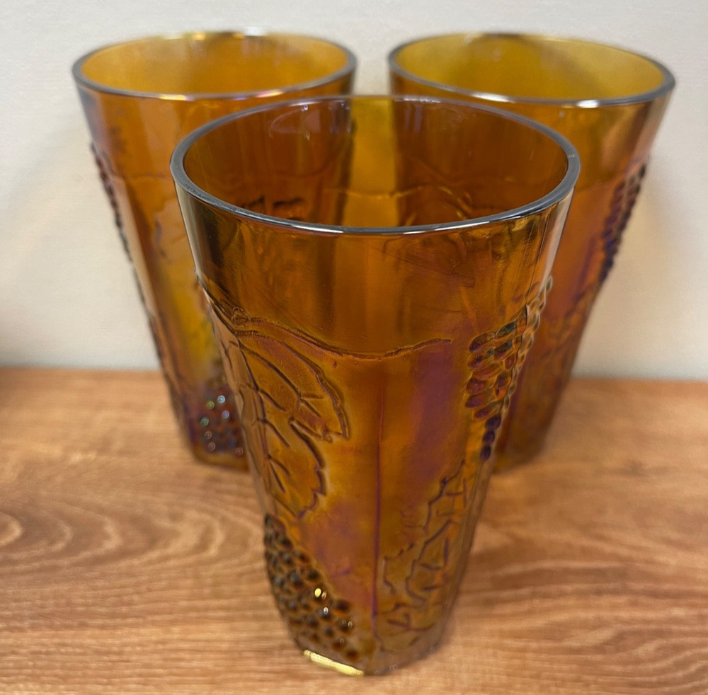 Set of 3 Vintage Indiana Glass Harvest Grape Marigold Carnival Glasses
