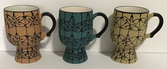 Set 3 Vintage Retro Mid Century Pedestal Coffe Cups #9=2C Graphic Floral Design