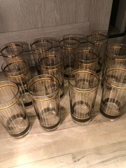 Vintage MCM Culver 22K Gold & Black Band Highball Glasses Set (12)