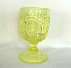 Vtg Fenton for LE Smith Moon & Stars Yellow/ Vaseline OPALESCENT GOBLET 5.75″
