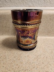 Vintage Northwoods Peacock at the Fountain Orange Carnival Glass Tumbler