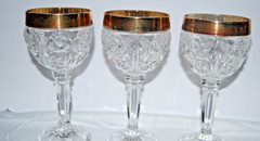 Vintage Anna Hutte Bleikristall Lead Crystal Wine Glasses Gold Rim Rose Set of 6