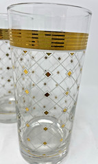 3 MCM Culver Gold Trim & Diamonds White Lattice Highball Tumbler Drink Glasses