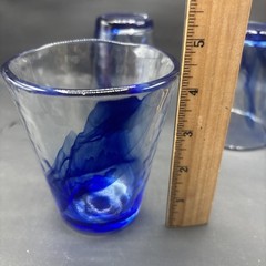 3 Bormioli Rocco Blue Swirl Double Old Fashioned Glasses ~ Retired ~ Ex Cond