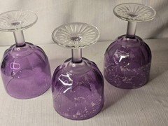 Vintage Purple Glass Thumbprint Goblet Glasses Set Of 3