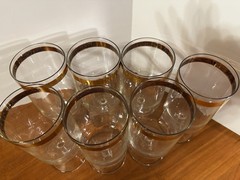 LIBBEY VINTAGE HEIRLOOM CRYSTAL STEMWARE22 KT. GOLD BAND, I CED TEA GLASS/SET 7