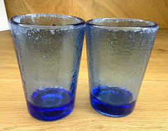 Fire and Light 12oz Cobalt Blue Recycled Glass Tumbler 2pc Lot 4.75″ Retired