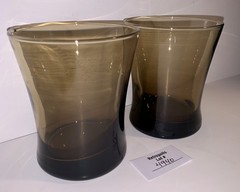 2 Anchor Hocking Linden Smokey Brown Tawny Glass Flared Tumblers Lowball Vintage