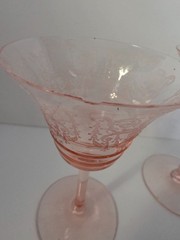 Cambridge Cleo Pink Depression Glass Etched Wine Glasses Set Of 2 Vintage
