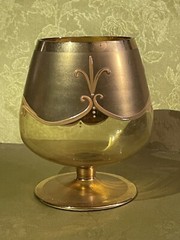 Bohemian Glass Brandy Snifter Hand Painted Enameled Flowers Gilt Gold