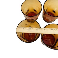 Vintage Pilgrim 6 Amber Crackle Glass Dimpled Old Fashioned Drinkware 3.5″