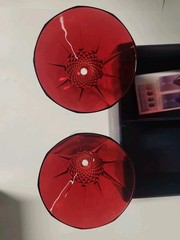 NEW IN BOX Pair Longchamp Ruby Red 25th Anniversary Martini Cocktail Glasses