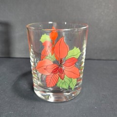 VTG Block Poinsettia 8oz Old Fashioned Glasses Set 5 Tumblers Mary Lou Goertzen