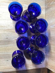 8 Indiana Tiara Kings Crown Thumbprint Imperial Blue Cobalt Cordial Glasses
