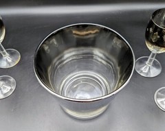 4 Vintage silver fade glasses with snowflakes Coordinating Ice Bucket