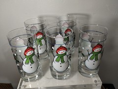 Set Of 5 Vintage Snowman Christmas Glasses – Tumbler Highball Glasses 6″ – AC2