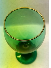 Vintage Juniper Green Wine Glass With Gold Rim, Teardrop Goblet