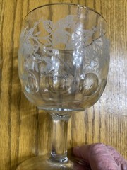 Bartlett Collins Water Goblets White Grapes Leaves Etched Thumbprint 40s Pair