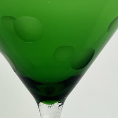 Set of 2 Martini Glasses Green Etched Indented Polka Dots Dimples