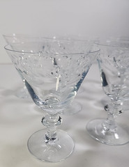 Glass Crystal Cordial Port Glasses Set of 11 Etched Leaves SEE ALL PICS! READ!
